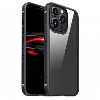 Husă transparentă rezistentă la șocuri cu textura din carbon pentru iPhone 13 Pro Max - negru