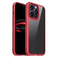 Husă transparentă rezistentă la șocuri cu textura din carbon pentru iPhone 13 Pro - roșu