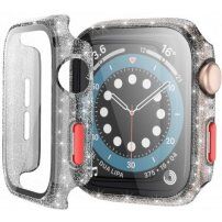 Carcasă de protecție sclipitoare cu sticlă securizată pentru Apple Watch 44mm - gri