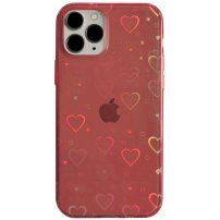 Husă transparentă cu inimi schimbătoare pentru iPhone 11 Pro - roșu