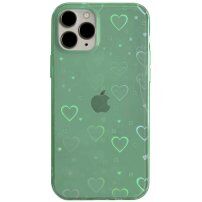 Husă transparentă cu inimi schimbătoare pentru iPhone 13 Pro Max - verde