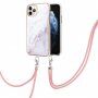 Husă de marmură cu șnur pentru iPhone 11 - alb-roz