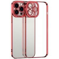 Carcasă transparentă cu margine metalizată pentru iPhone 12 - roșu