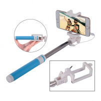 Băţ selfie cu declanşator prin fir, pentru Apple iPhone - albastru