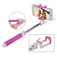 Băţ selfie cu declanşator prin fir, pentru Apple iPhone - roz