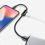 Cablu USB BENKS, cu conectori lightning male / female, pentru audiţie muzicală şi încărcare simultană, pentru Apple iPhone - 25cm - negru