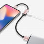 Cablu USB BENKS, cu conectori lightning male / female, pentru audiţie muzicală şi încărcare simultană, pentru Apple iPhone - 25cm - roz-auriu