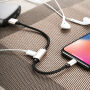 Cablu USB BENKS, cu conectori lightning male / female, pentru audiţie muzicală şi încărcare simultană, pentru Apple iPhone - 25cm - roz-auriu