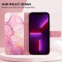 Carcasă flip marmură din piele PU pentru iPhone 13 mini - fucsia