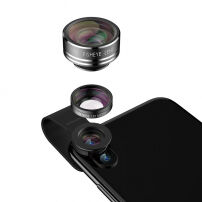 Set de obiective JOYROOM 3 în 1 pent5ur camera foto, obiectiv ochi de peşte / obiectiv macro / obiectiv telescopic / obiectiv panoramic, pentru Apple iPhone