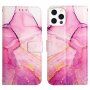 Carcasă flip marmură din piele PU pentru iPhone 13 Pro Max - fucsia
