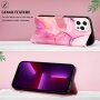Carcasă flip marmură din piele PU pentru iPhone 13 Pro Max - fucsia