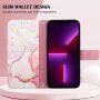 Carcasă flip marmură din piele PU pentru iPhone 13 Pro - roz