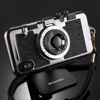 Carcasă stilată, cu design de fotoaparat retro, pentru Apple iPhone XS / iPhone X - negru