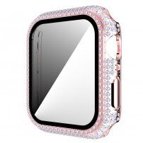 Carcasă acoperită cu pietre sticlă securizată pentru Apple Watch 40mm - roz