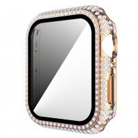 Carcasă acoperită cu pietre sticlă securizată pentru Apple Watch 40mm - roz-auriu