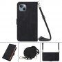 Carcasă flip cu curea în stil crossbody pentru iPhone 13 mini - negru