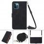 Carcasă flip cu curea în stil crossbody pentru iPhone 12 Pro Max - negru