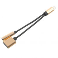 Reducţie de la conector lightning, pentru audiţie muzicală şi încărcare simultană pentru iPhone - auriu