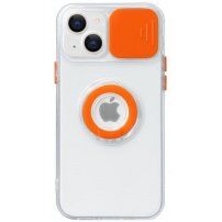 Curea magnetică din piele cu detalii metalice pentru iPhone 13 - portocaliu