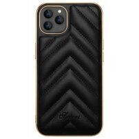 Husă de protecție din piele PU cu margine metalică pentru iPhone 13 Pro - negru