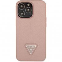 Guess Saffiano Triangle husă pentru iPhone 13 Pro Max - roz