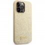 Guess Glitter Flakes Metal Logo husă cu sclipici pentru iPhone 14 Pro Max - auriu