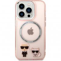 Karl Lagerfeld Karl and Choupette husă cu MagSafe pentru iPhone 14 Pro Max - roz