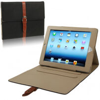 Husă de lux din piele PU, cu cataramă, pentru Apple iPad 4 / 3 / 2 - negru