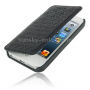 Husă flip de lux, cu textură împletită, pentru Apple iPhone 5 / 5S / SE (2016) - negru