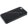 Husă flip de lux, cu textură împletită, pentru Apple iPhone 5 / 5S / SE (2016) - negru