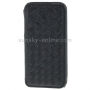 Husă flip de lux, cu textură împletită, pentru Apple iPhone 5 / 5S / SE (2016) - negru