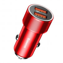 Încărcător auto BASEUS, cu două porturi USB, pentru Apple iPhone / iPad / iPod - roşu