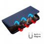 Carcasă flip cu modelul fibrei de carbon pentru iPhone 14 Pro - albastru