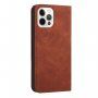 Carcasă flip din piele cu model pentru iPhone 14 Pro Max - maro
