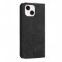 Carcasă flip din piele cu model pentru iPhone 14 - negru