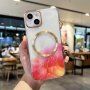 Husă transparentă cu modelul acuarelor cu MagSafe pentru iPhone 14 - roșu