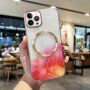 Husă transparentă cu modelul acuarelor cu MagSafe pentru iPhone 13 Pro - roșu