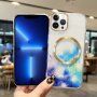 Husă transparentă cu modelul acuarelor cu MagSafe pentru iPhone 13 Pro - roșu