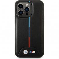 BMW M Tricolor Stripe husă pentru iPhone 14 Pro Max - negru