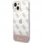 Guess Peony Glitter Script Logo husă pentru iPhone 14 - roz