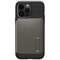 Spigen Slim Armor husă rezistentă cu suport și MagSafe pentru iPhone 14 Pro Max - gri
