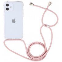 Husă transparentă cu șnur pentru iPhone 12 mini - roz-auriu