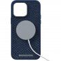 NJORD husă din piele de somon cu MagSafe pentru iPhone 14 Pro Max - albastru închis