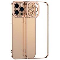 Carcasă transparentă cu margine metalizată pentru iPhone 12 - roz-aurie