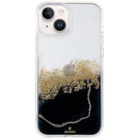 Husă transparentă din marmură cu pietricele pentru iPhone 13 - negru
