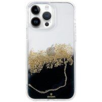 Husă transparentă din marmură cu pietricele pentru iPhone 13 Pro Max - negru