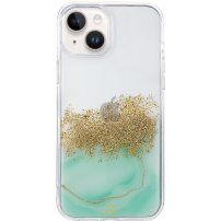 Husă transparentă din marmură cu pietricele pentru iPhone 14 Plus - verde pastel