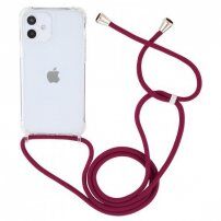 Husă transparentă cu șnur pentru iPhone 12 mini - vișiniu