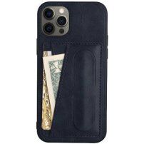 Husă din piele cu buzunar pentru carduri și suport pentru iPhone 11 Pro - albastru închis